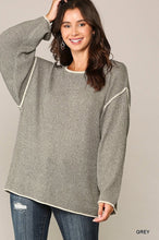 Load image into Gallery viewer, Two-tone Sold Round Neck Sweater Top With Piping Detail
