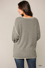 Load image into Gallery viewer, Two-tone Sold Round Neck Sweater Top With Piping Detail
