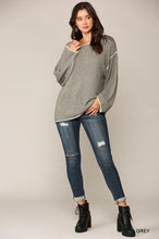 Load image into Gallery viewer, Two-tone Sold Round Neck Sweater Top With Piping Detail
