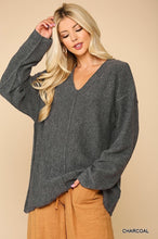 Load image into Gallery viewer, V-neck Solid Soft Sweater Top With Cut Edge
