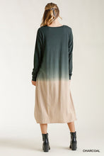 Load image into Gallery viewer, Ombre Front Knot Detail Long Sleeve Maxi Dress With Raw Hem
