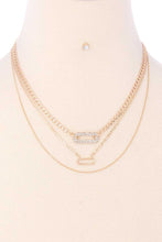 Load image into Gallery viewer, Three Layered Metal Chain Rhinestone Oval Pendant Necklace Earring Set
