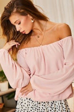 Load image into Gallery viewer, Off Shoulder Long Bubble Sleeve Solid Top

