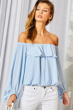 Load image into Gallery viewer, Off Shoulder Ruffle Bubble Sleeve Top
