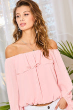 Load image into Gallery viewer, Off Shoulder Ruffle Bubble Sleeve Top
