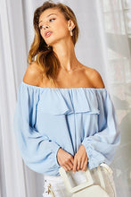 Load image into Gallery viewer, Off Shoulder Ruffle Bubble Sleeve Top
