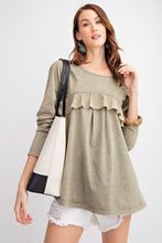 Load image into Gallery viewer, Long Sleeve Ruffled Detailing Oil Washed Knit Tunic
