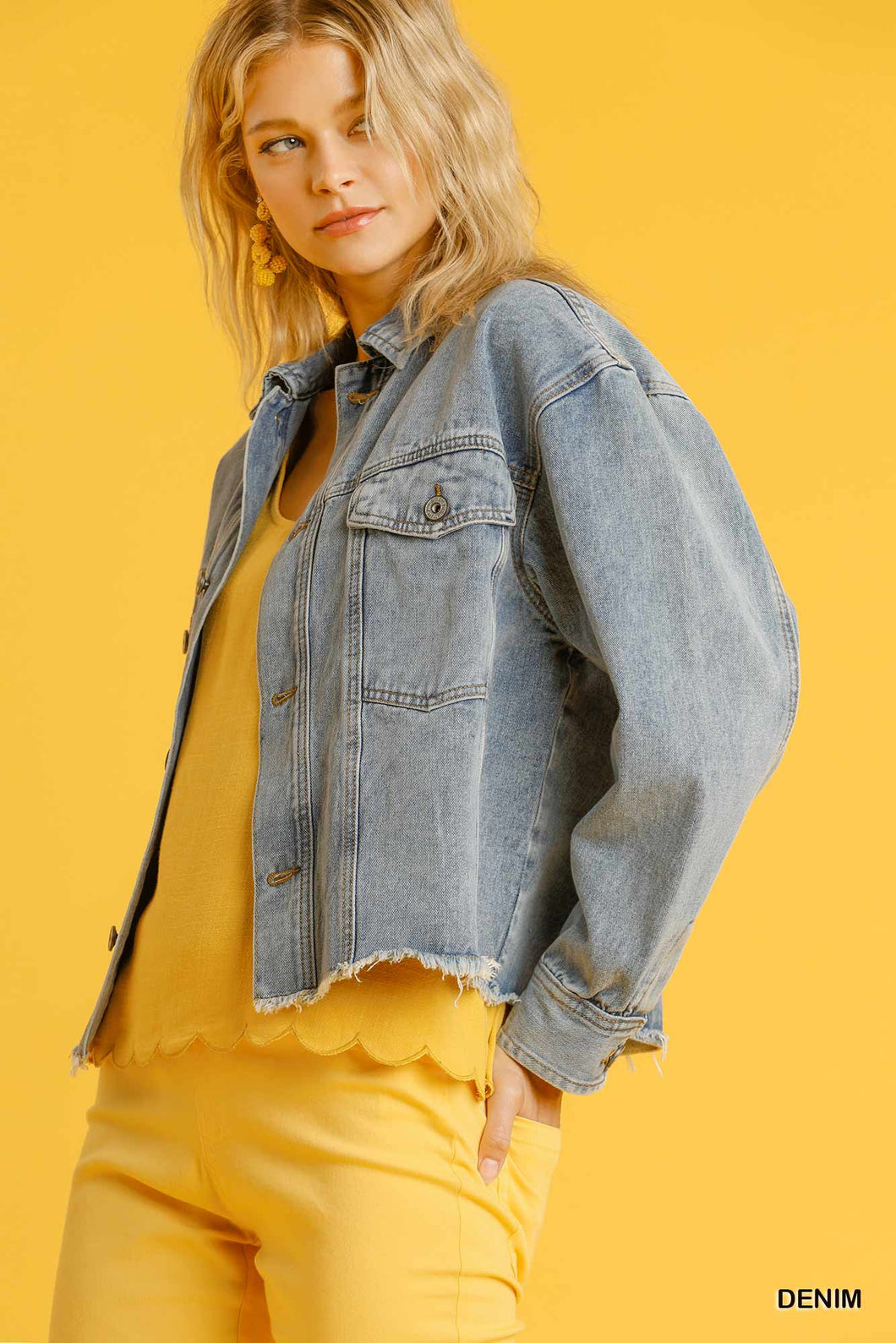 Denim Jacket Collar Button Down With Chest Pockets