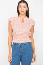 Load image into Gallery viewer, Floral Flutter Sleeves Peasant Style Smocked Top
