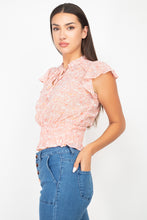 Load image into Gallery viewer, Floral Flutter Sleeves Peasant Style Smocked Top
