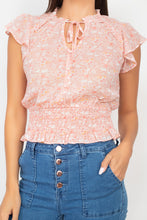 Load image into Gallery viewer, Floral Flutter Sleeves Peasant Style Smocked Top
