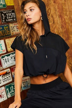 Load image into Gallery viewer, Hoodie Waist Adjustable Contrast Mesh Crop Top
