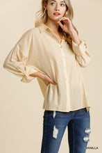 Load image into Gallery viewer, Button Down Collar Chest Pocket Side Slits Shirt With Button Tab Sleeves And High Low Hem
