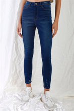 Load image into Gallery viewer, Dark Blue High-waisted With Rips Skinny Denim Jeans
