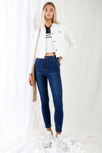 Load image into Gallery viewer, Dark Blue High-waisted With Rips Skinny Denim Jeans
