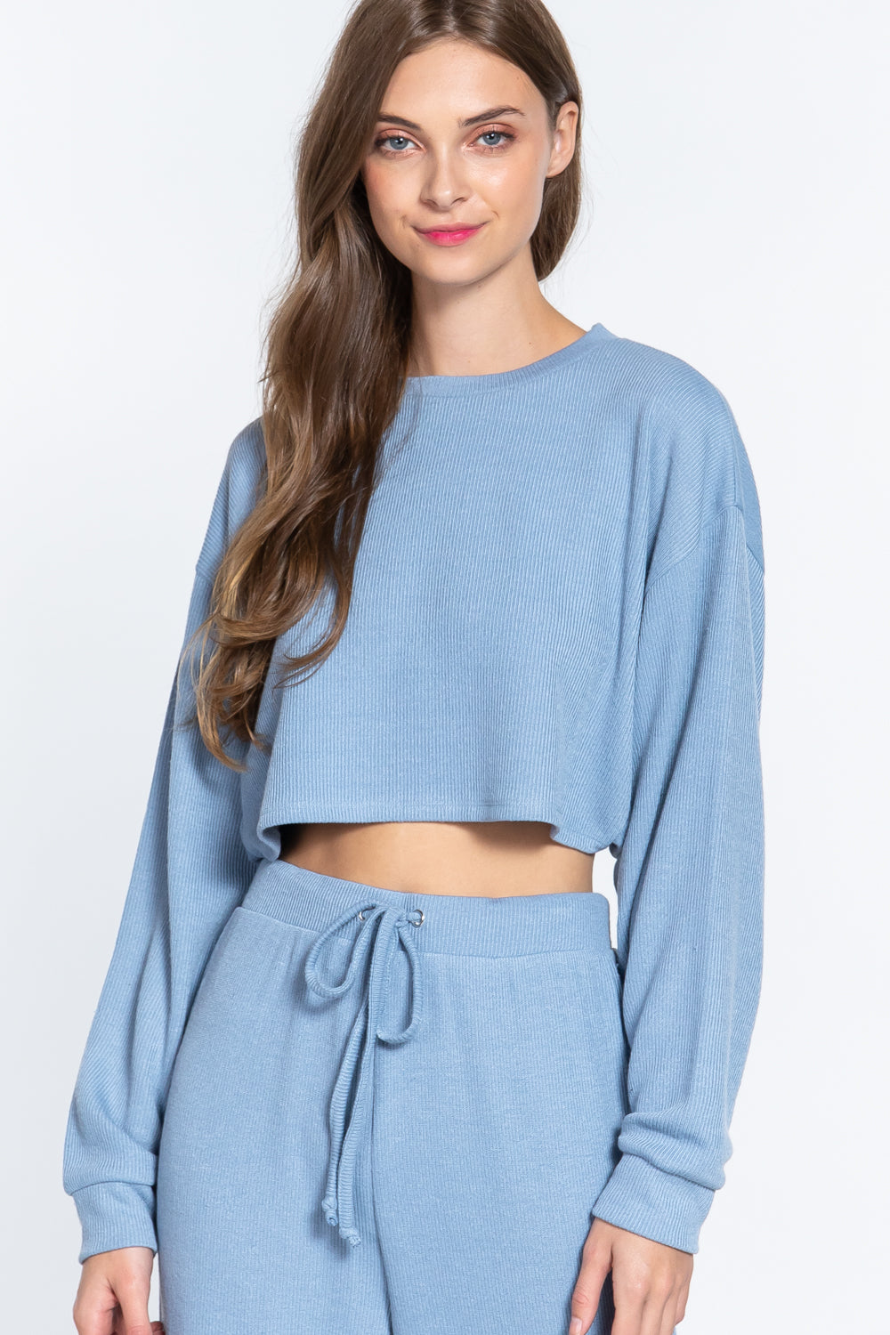 Long Dolman Sleeve Hacci Crop Top