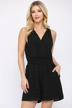 Load image into Gallery viewer, Textured Woven And Smocking Waist Romper With Back Open And Tie

