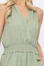 Load image into Gallery viewer, Textured Woven And Smocking Waist Romper With Back Open And Tie
