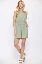 Load image into Gallery viewer, Textured Woven And Smocking Waist Romper With Back Open And Tie
