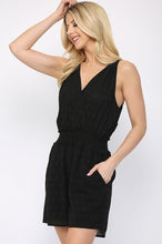 Load image into Gallery viewer, Textured Woven And Smocking Waist Romper With Back Open And Tie
