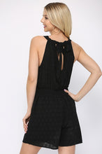 Load image into Gallery viewer, Textured Woven And Smocking Waist Romper With Back Open And Tie
