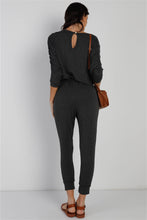 Load image into Gallery viewer, Ruched Detail Dolman Midi Sleeve Fitted Waistline Jumpsuit
