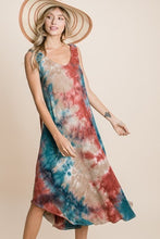 Load image into Gallery viewer, Tie Dye Ribbed Brush Sleeveless Flowy Asymmetrical Hem Midi Dress
