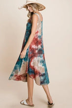 Load image into Gallery viewer, Tie Dye Ribbed Brush Sleeveless Flowy Asymmetrical Hem Midi Dress
