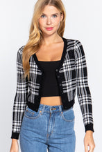 Load image into Gallery viewer, Long Sleeve V-neck Fitted Button Down Plaid Sweater Cardigan
