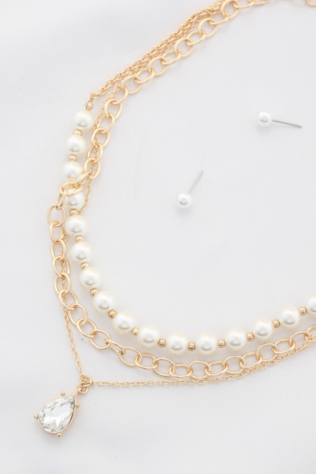 Bridal Teardrop Crystal Pearl Bead Layered Necklace