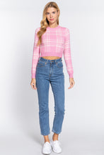 Load image into Gallery viewer, Long Slv Check Crop Sweater
