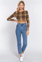 Load image into Gallery viewer, Long Sleeve Check Crop Sweater
