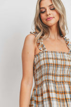 Load image into Gallery viewer, Ruffle Strap Smocked Peplum Plaid
