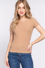 Load image into Gallery viewer, Short Slv Crew Neck Variegated Rib Knit Top
