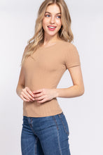 Load image into Gallery viewer, Short Slv Crew Neck Variegated Rib Knit Top
