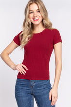Load image into Gallery viewer, Short Slv Crew Neck Variegated Rib Knit Top
