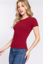 Load image into Gallery viewer, Short Slv Crew Neck Variegated Rib Knit Top
