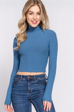 Load image into Gallery viewer, Long Slv Turtle Neck Rib Crop Knit Top
