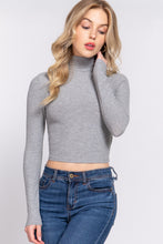 Load image into Gallery viewer, Long Slv Turtle Neck Rib Crop Knit Top
