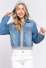 Load image into Gallery viewer, Long Slv Terry Hoodie Denim Jacket
