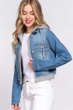 Load image into Gallery viewer, Long Slv Terry Hoodie Denim Jacket
