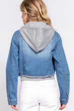 Load image into Gallery viewer, Long Slv Terry Hoodie Denim Jacket
