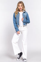 Load image into Gallery viewer, Long Slv Terry Hoodie Denim Jacket
