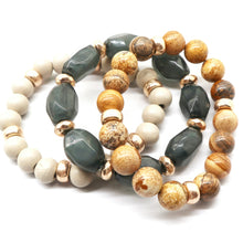 Load image into Gallery viewer, Semi Precious Stone Wood Bead Bracelet Set
