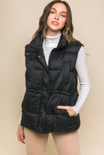 Load image into Gallery viewer, Zip Up Button Puffer Vest With Waist Toggles
