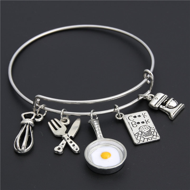 Bracelets Love To Cook Egg Pan Food Series Pendant Expand Bangle For Women